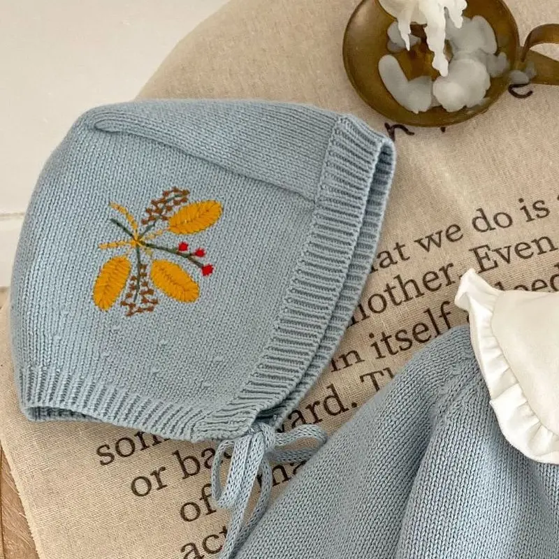 New autumn baby hat, girls aged 0-2, wheat ear embroidered knitted hat