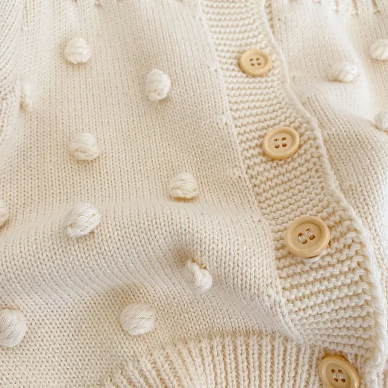 Autumn New Baby Clothing, 0-3 Year Old Girl Handmade Ball Ball Hundred Tower Round Neck Cardigan Cotton Sweater Coat