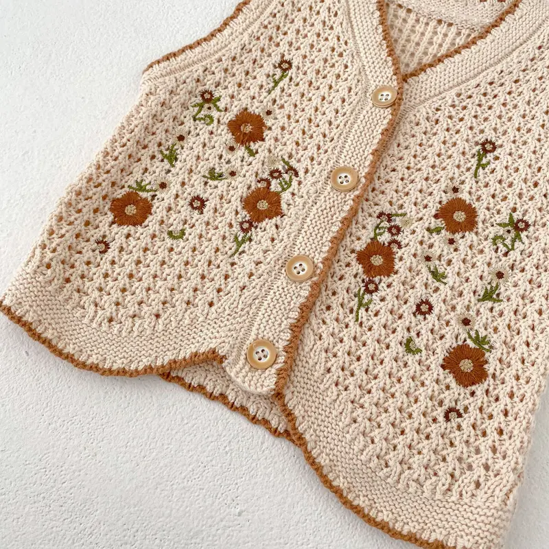 Spring and Autumn New Baby Clothing, 0-3year-old Female Baby, Embroidered Knitted Sweater, Vest Small Coat