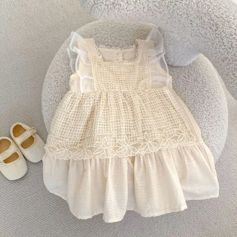 Summer new baby clothing, 0-5 year old girls, small flying sleeves, stylish lace dress