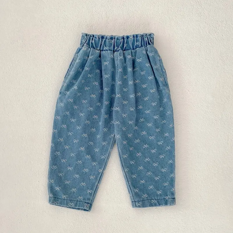 Spring new baby clothes for 0-3 years old, all-matching jacquard denim pants for baby, casual radish denim pants
