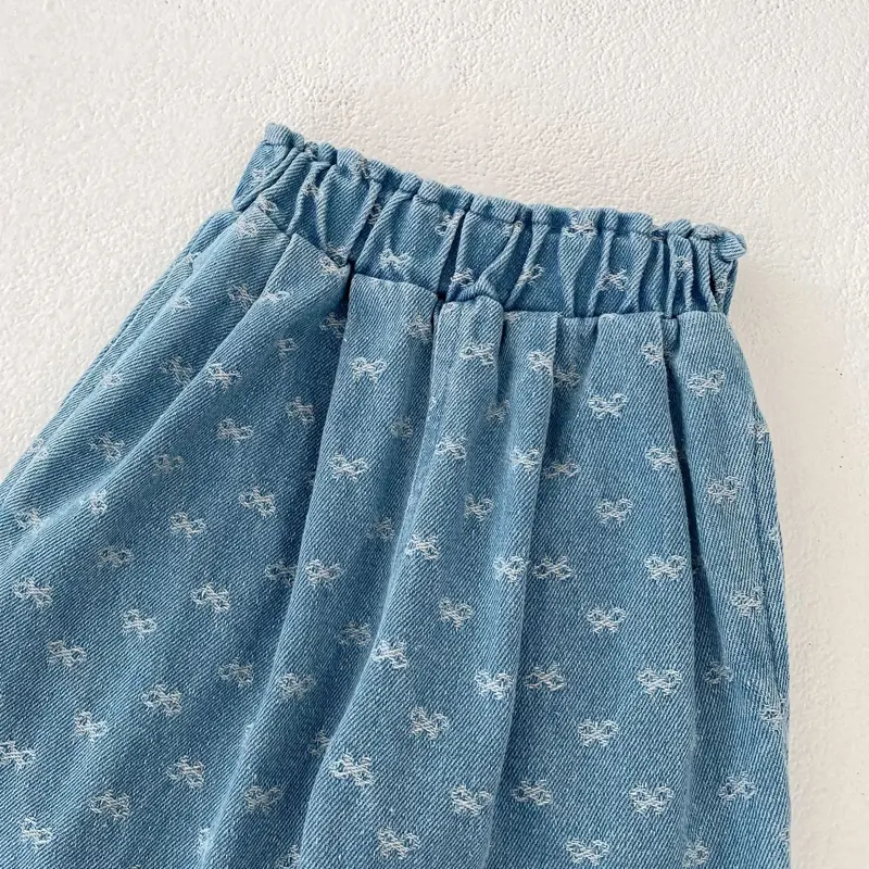 Spring new baby clothes for 0-3 years old, all-matching jacquard denim pants for baby, casual radish denim pants