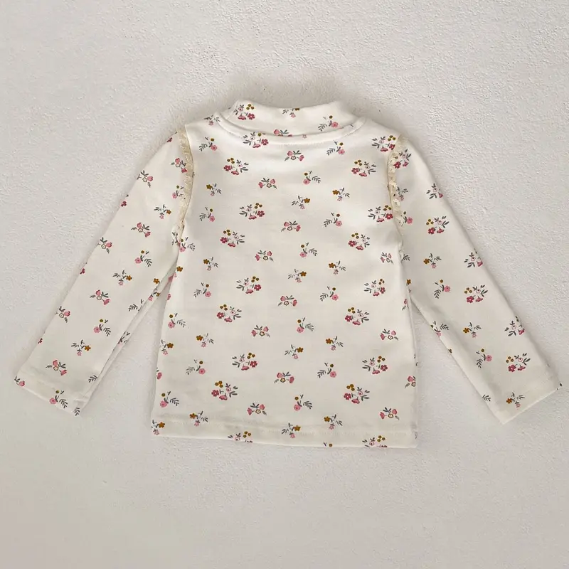 New autumn baby clothing, 0-7 year old female baby, versatile children's floral half high neck base shirt