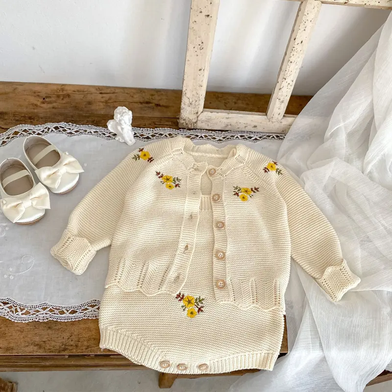 Autumn new baby clothing, 0-3 year old female baby all cotton knitted embroidered sweater jacket