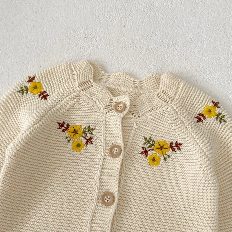 Autumn new baby clothing, 0-3 year old female baby all cotton knitted embroidered sweater jacket