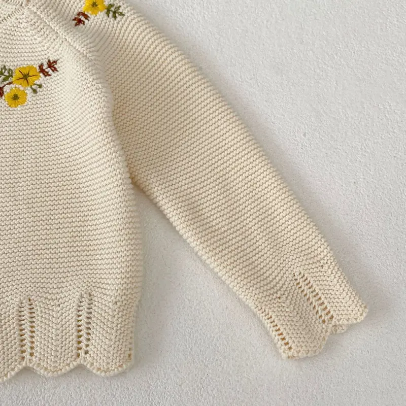 Autumn new baby clothing, 0-3 year old female baby all cotton knitted embroidered sweater jacket