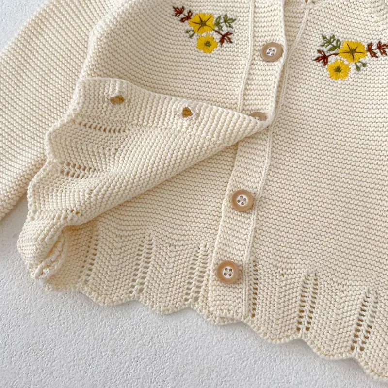 Autumn new baby clothing, 0-3 year old female baby all cotton knitted embroidered sweater jacket