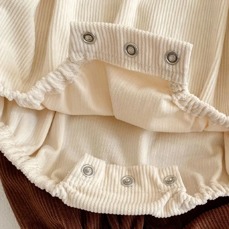 Spring style new men's and women's baby striped T-shirt+teddy bear embroidered shoulder strap sweater triangle climbing suit two