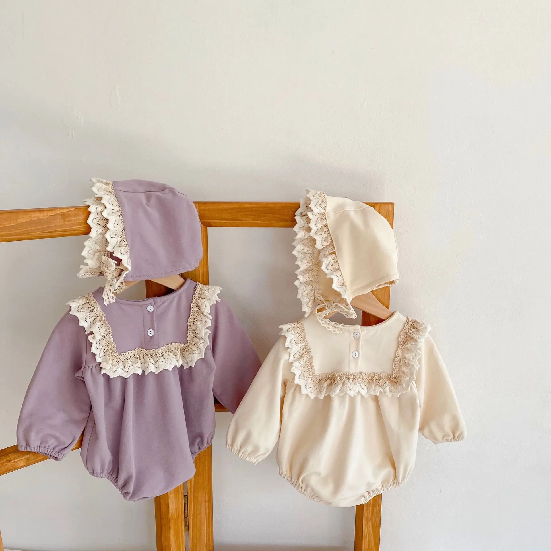 Spring and Autumn New Women's Fashion Versatile Bodysuit Baby Hundred Day Dress Lace Ruffle Edge Long sleeved Bodysuit Triangle