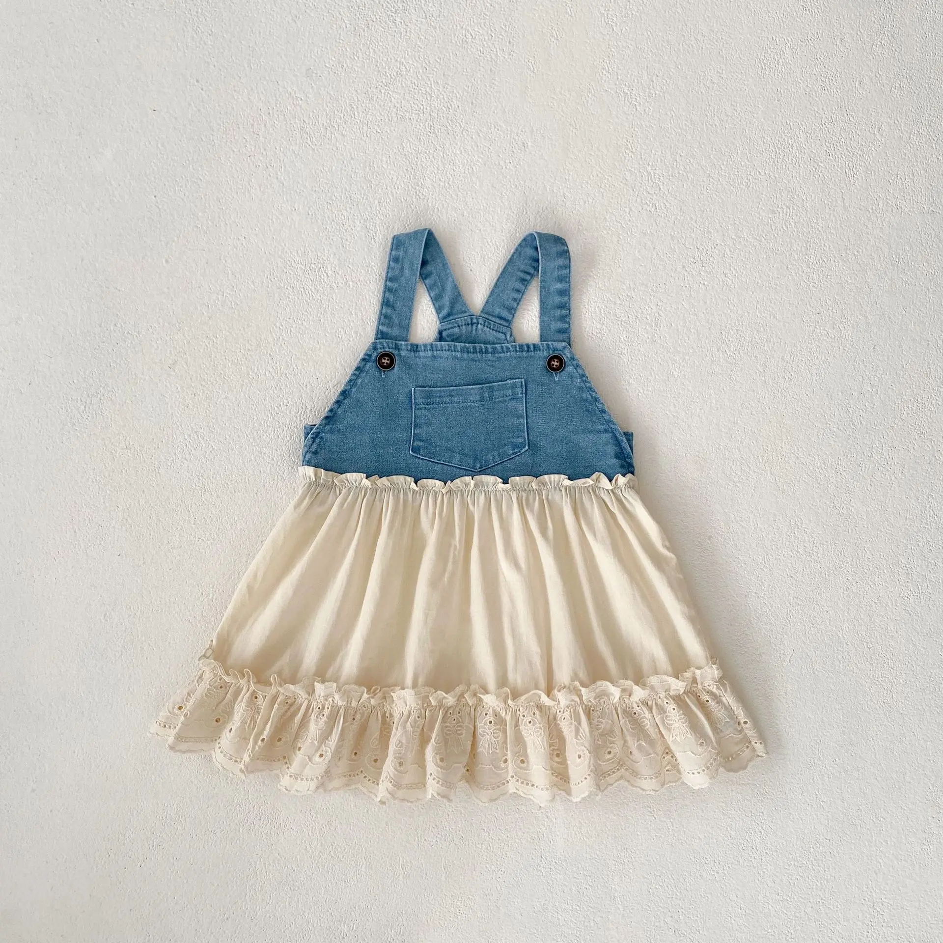 Summer new 0-3 year old baby clothing, fashionable dresses, denim camisole patchwork dresses