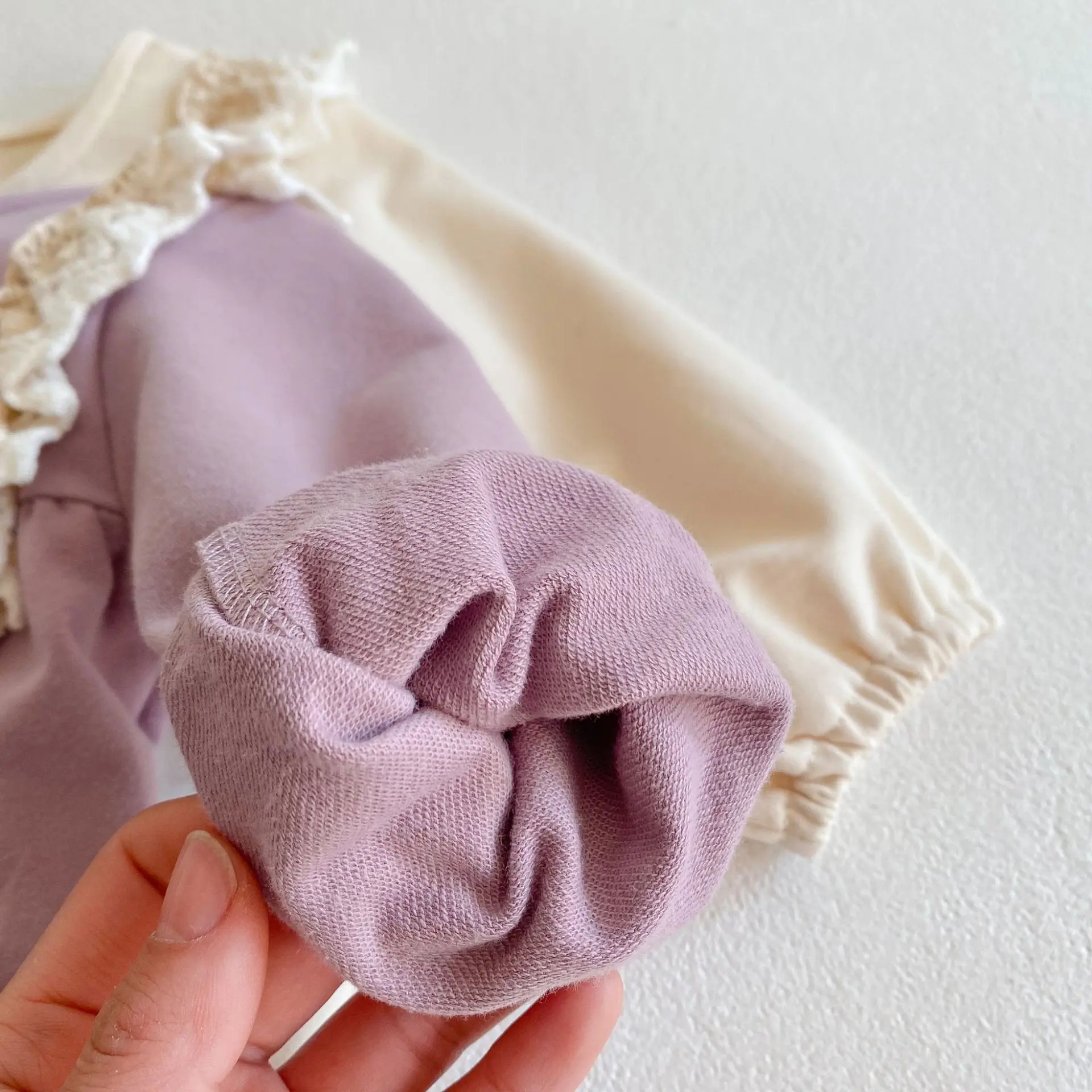 Spring and Autumn New Women's Fashion Versatile Bodysuit Baby Hundred Day Dress Lace Ruffle Edge Long sleeved Bodysuit Triangle