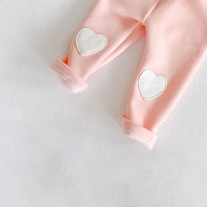 Winter New Baby Pants, Girl Baby Love Patch Patching and Velvet Underpants, Cotton Versatile Pants
