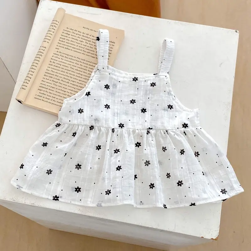 Summer new baby clothes, 0-3 year old girl dot printed fashionable suspender top+bottom pants 2-piece set