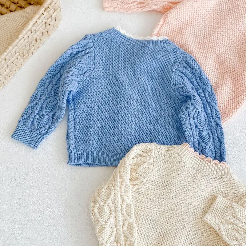 New autumn baby clothing, 0-3 year old baby girl baby flower embroidered jacket top versatile cotton knit cardigan