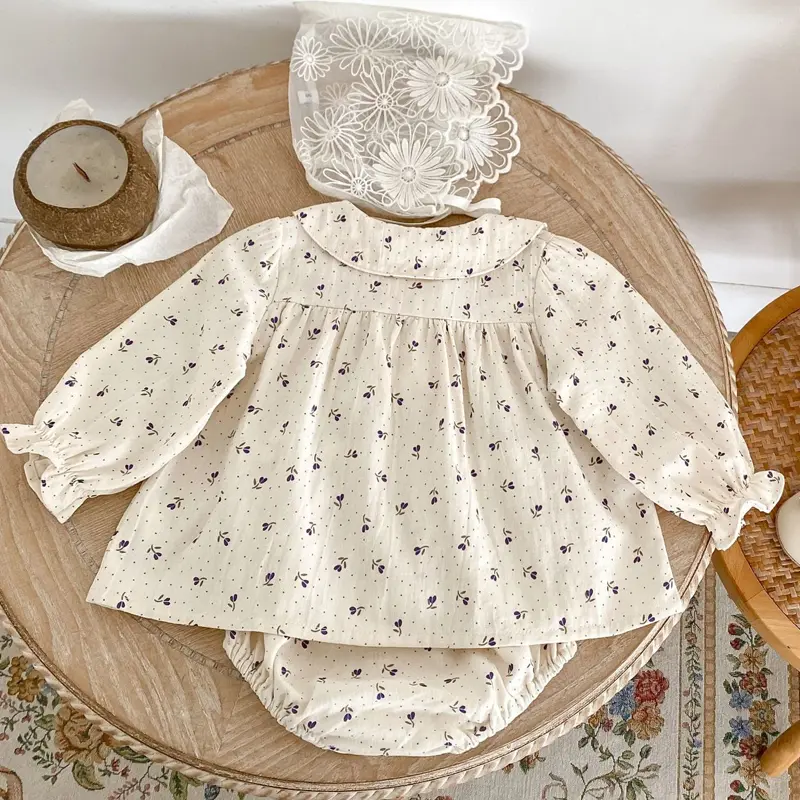 Autumn new baby clothing, 0-3 year old female baby set, small floral sweet 2-piece set, long sleeved top+bread pants