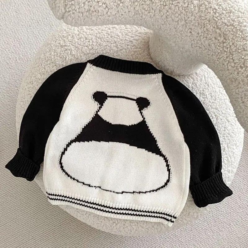 Autumn new baby clothing, 0-3 year old female baby sweater panda jacquard knitted long sleeved top cardigan