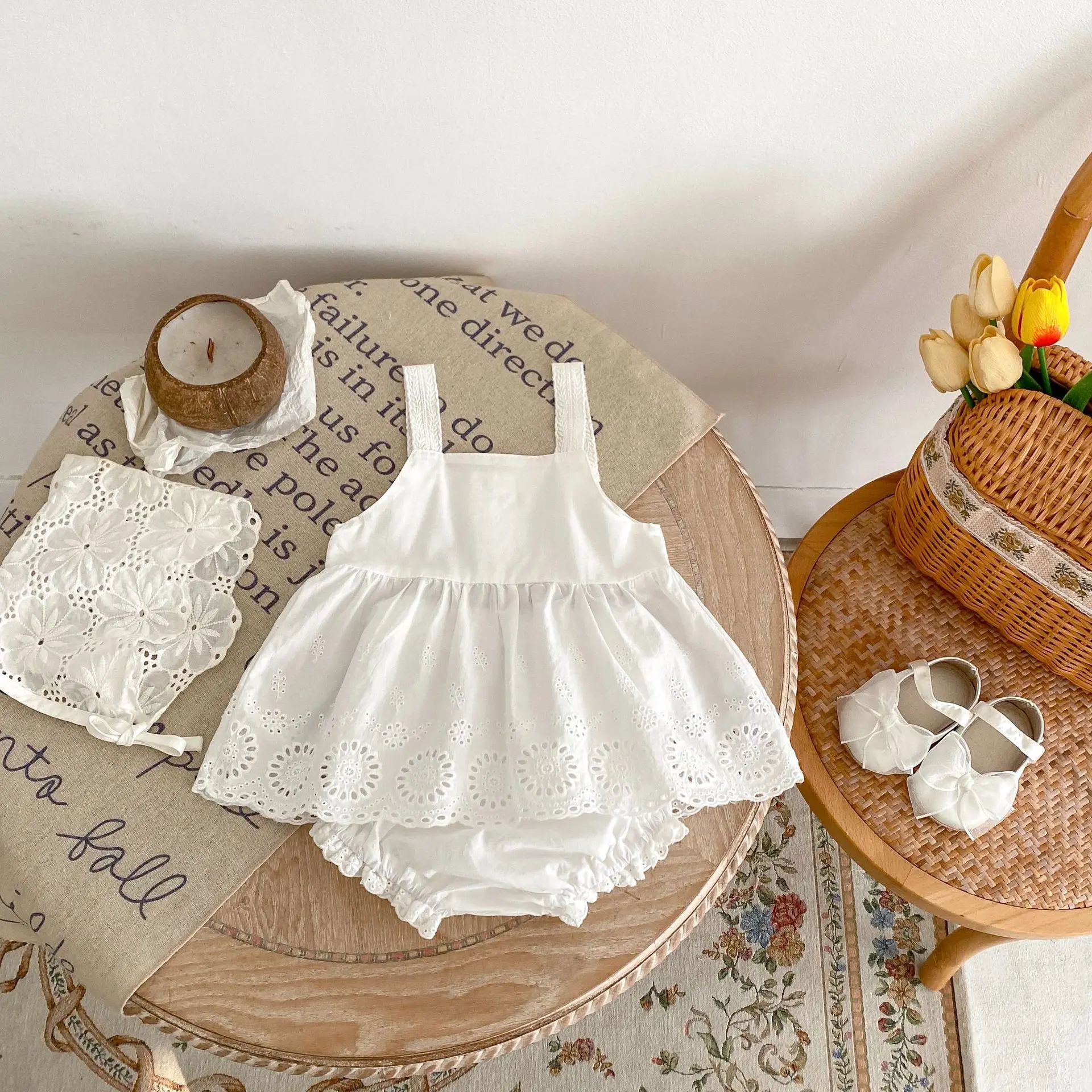 New Summer Set for Girls, Fashionable and Versatile Clothing for Infants and Girls with Sleeveless Strap Top and Triangle Wrap P