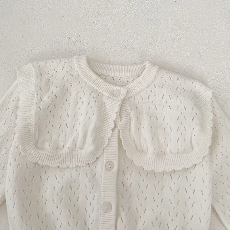 New autumn baby clothing, 0-3 year old female baby, cotton knitted cardigan with a large flip collar knitted jacket