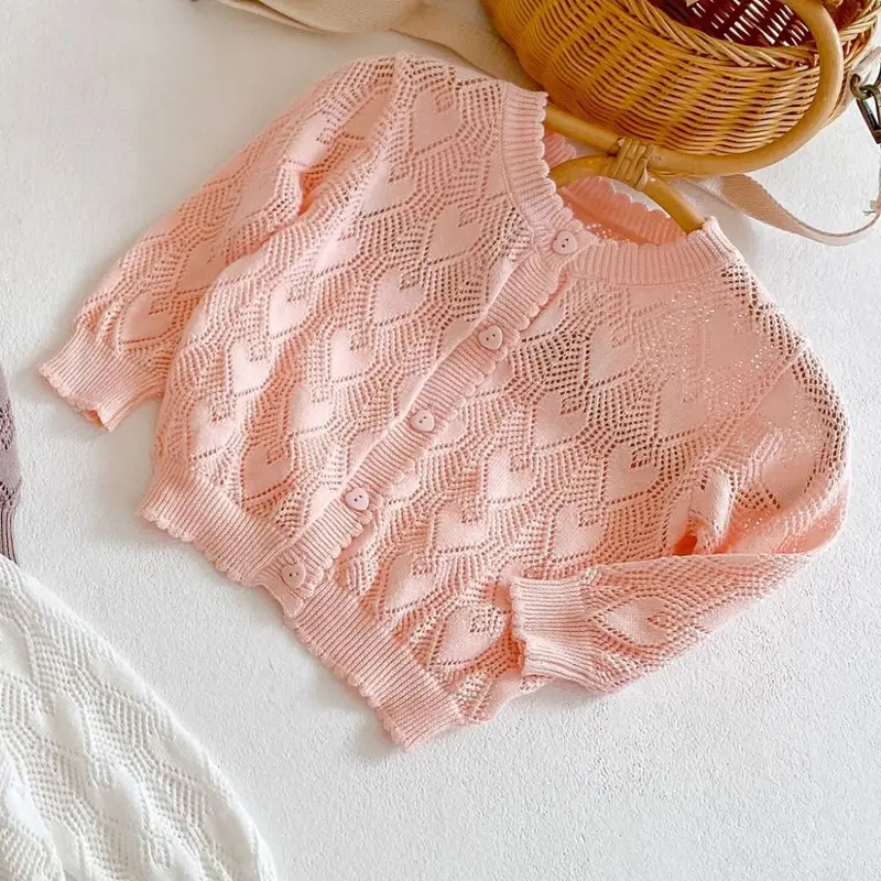 Spring New Baby Clothing, 0-3 Year Old Girl Sun Protection Air Conditioning Shirt Long sleeved Knitted Hollow Coat