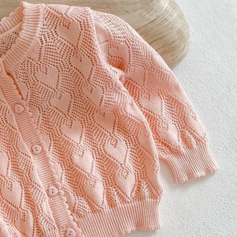 Spring New Baby Clothing, 0-3 Year Old Girl Sun Protection Air Conditioning Shirt Long sleeved Knitted Hollow Coat