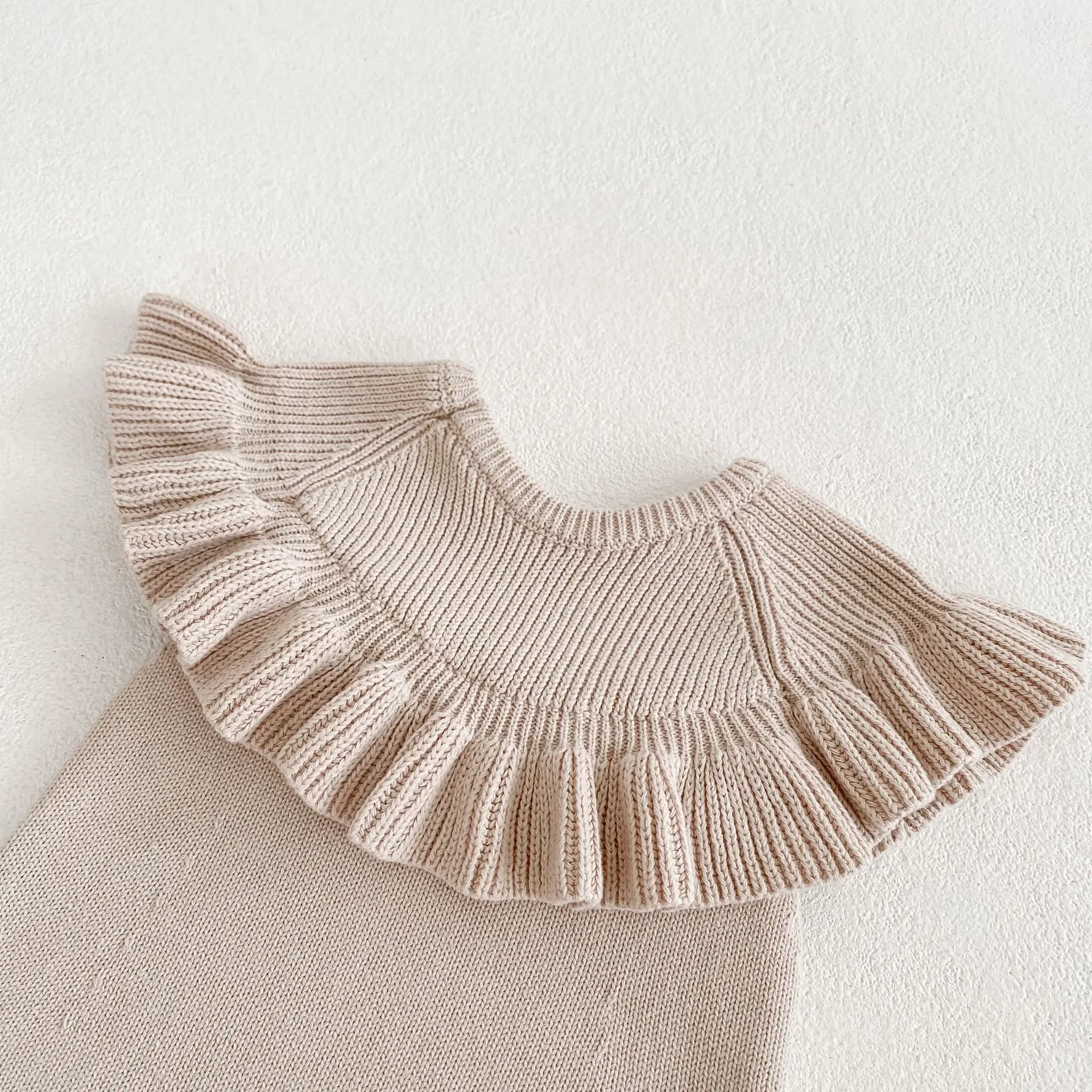 Instagram Spring and Autumn Cotton Sweater Triangle Sweater Infant Girl Baby Knitted Ruffle Edge Sleeveless Sweater Jumpsuit