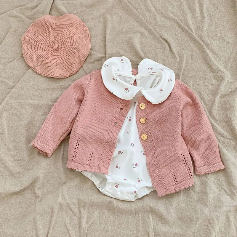 Autumn new baby clothing, 0-3 year old baby girl sweet hundred tower cardigan cotton yarn knitted sweater round neck jacket