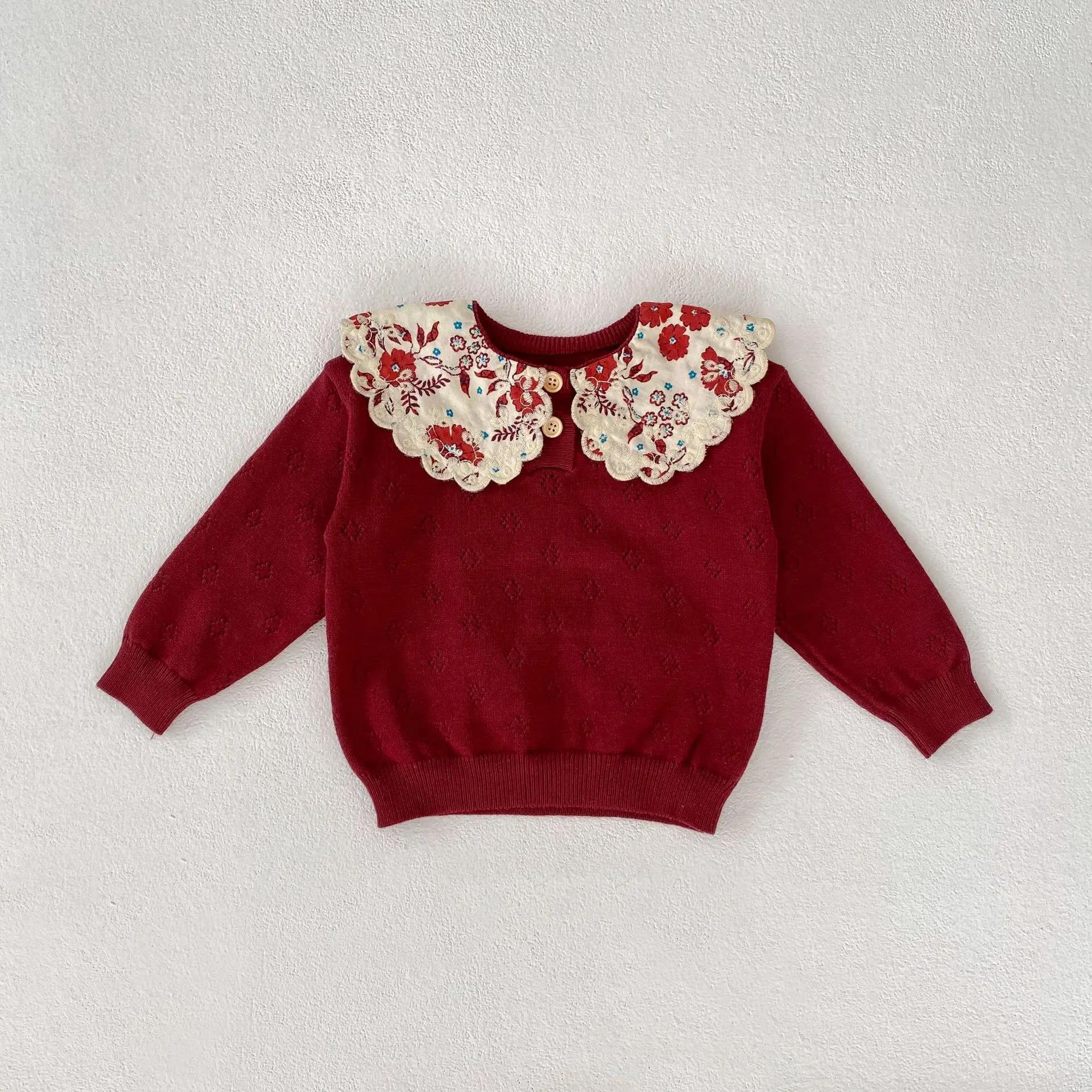 Spring and Autumn New 0-3 Year Old Baby Clothing, Exquisite Girl Baby Big Lace Collar Knitted Long Sleeve Sweater