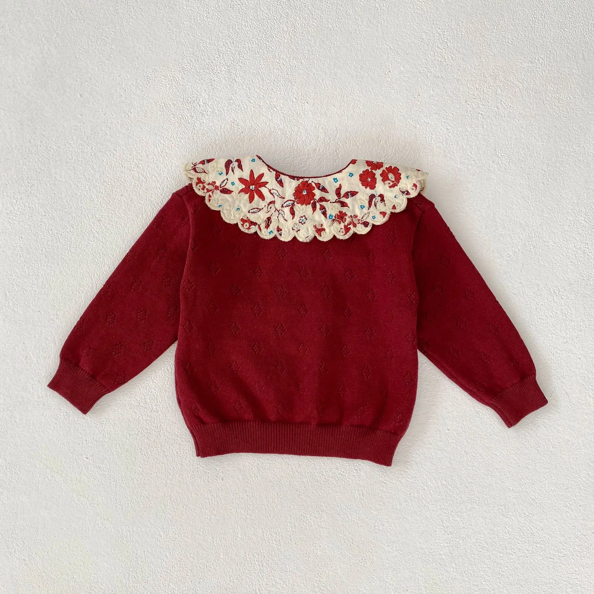Spring and Autumn New 0-3 Year Old Baby Clothing, Exquisite Girl Baby Big Lace Collar Knitted Long Sleeve Sweater