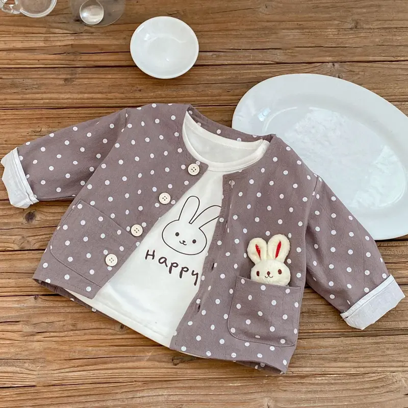 New autumn baby clothing, 0-3 year old girls, t-shirt round neck long sleeved base shirt, rabbit print top