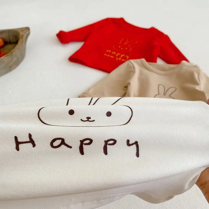 New autumn baby clothing, 0-3 year old girls, t-shirt round neck long sleeved base shirt, rabbit print top