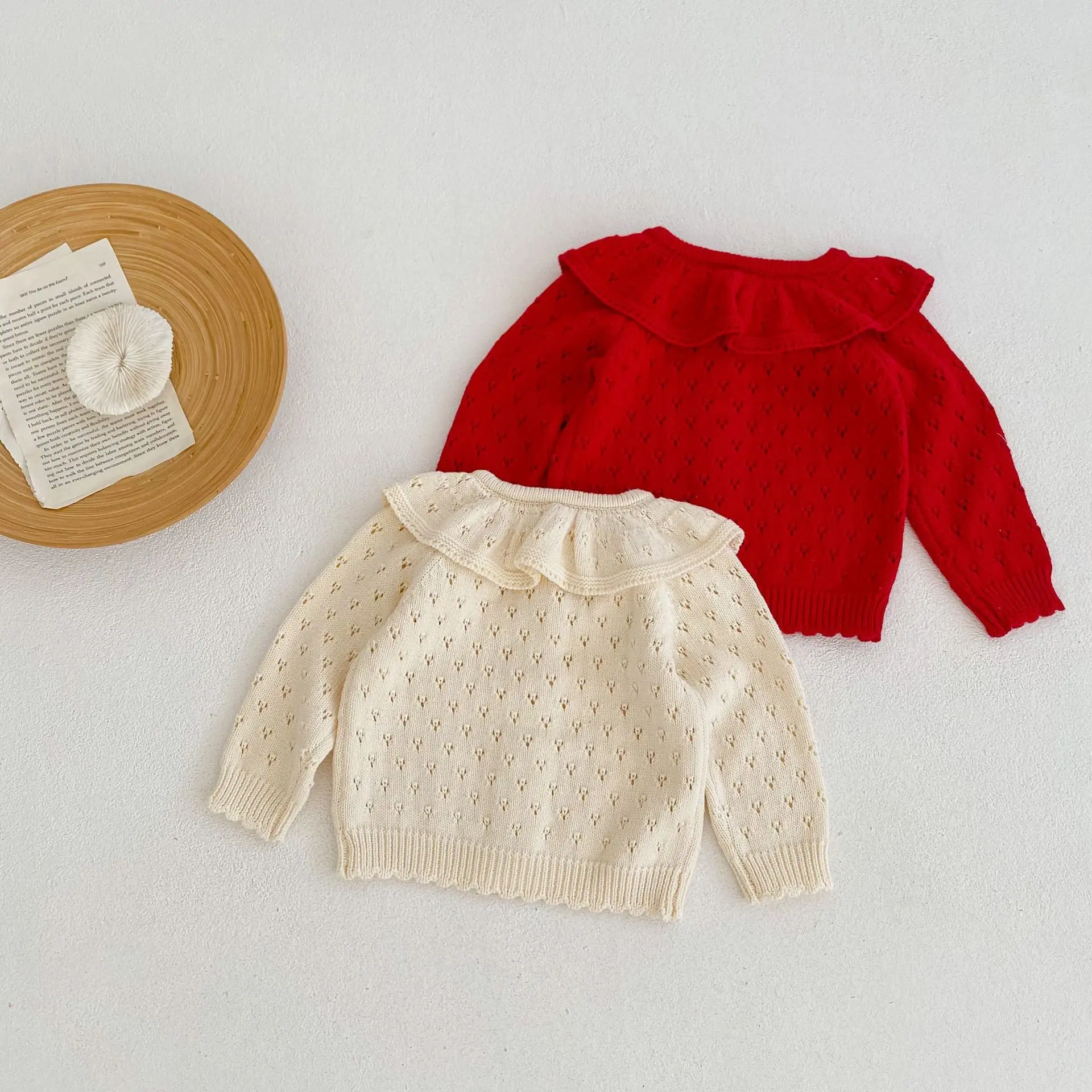 Spring and Autumn New 0-3 Year Old Baby Clothing, Exquisite Girl Baby Lotus Collar Knitted Long Sleeve Sweater