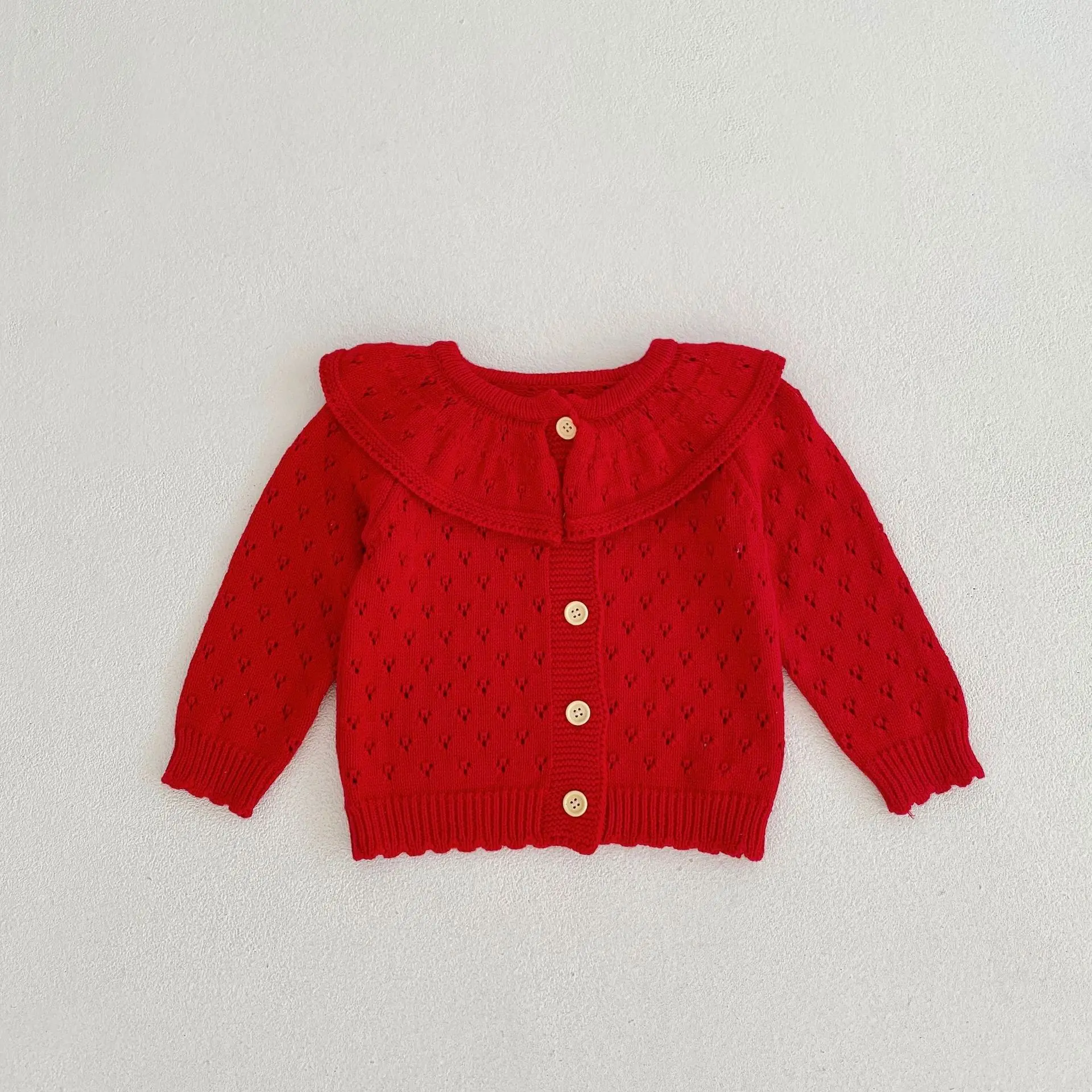 Spring and Autumn New 0-3 Year Old Baby Clothing, Exquisite Girl Baby Lotus Collar Knitted Long Sleeve Sweater