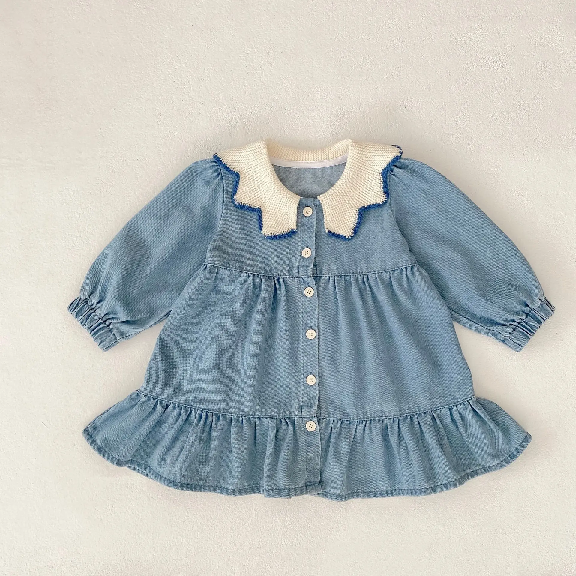 New autumn baby clothing for 0-3 years old, long sleeved dress for baby girls, button open dress