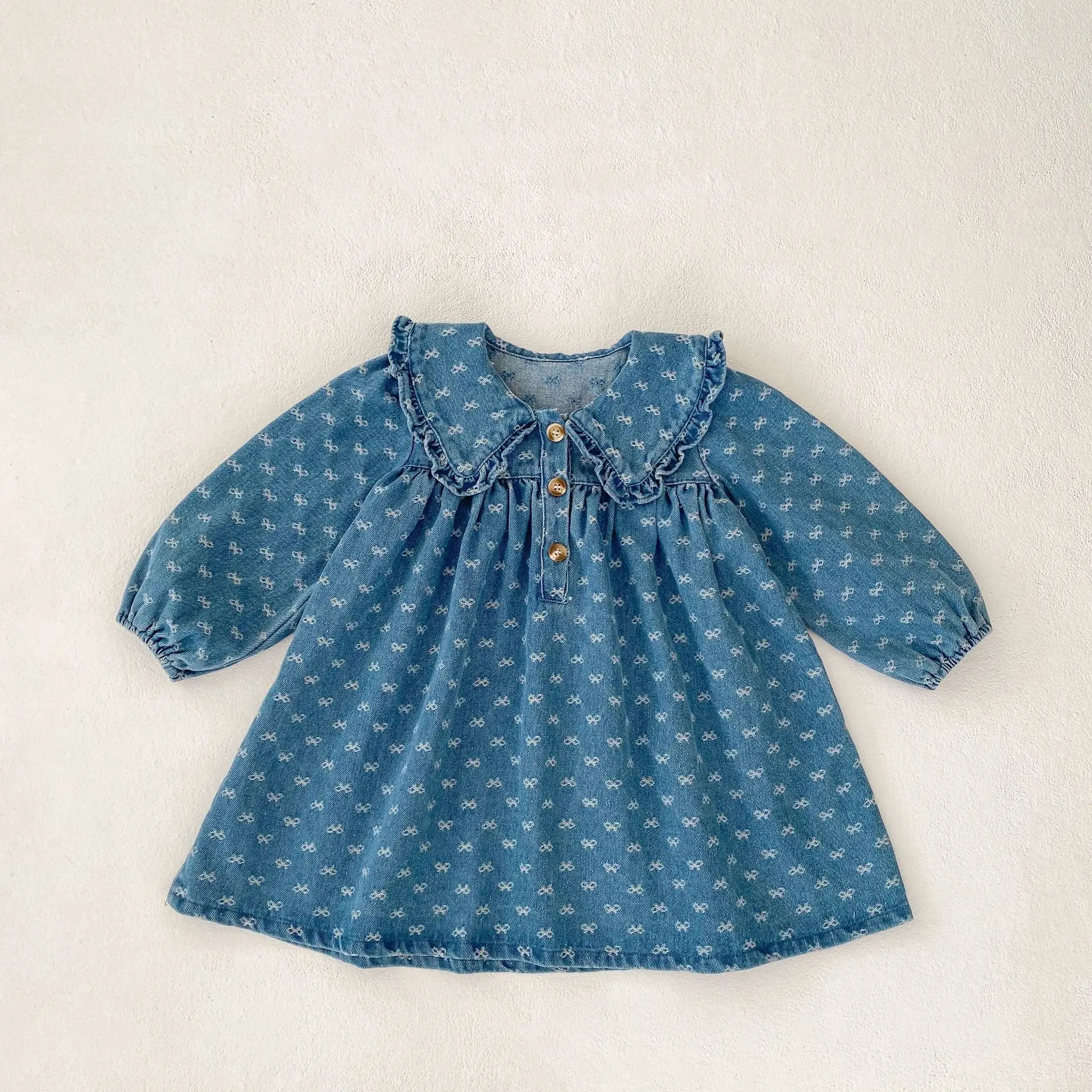 New autumn baby clothing for 0-3 years old, girls' baby jacquard denim long sleeved dress