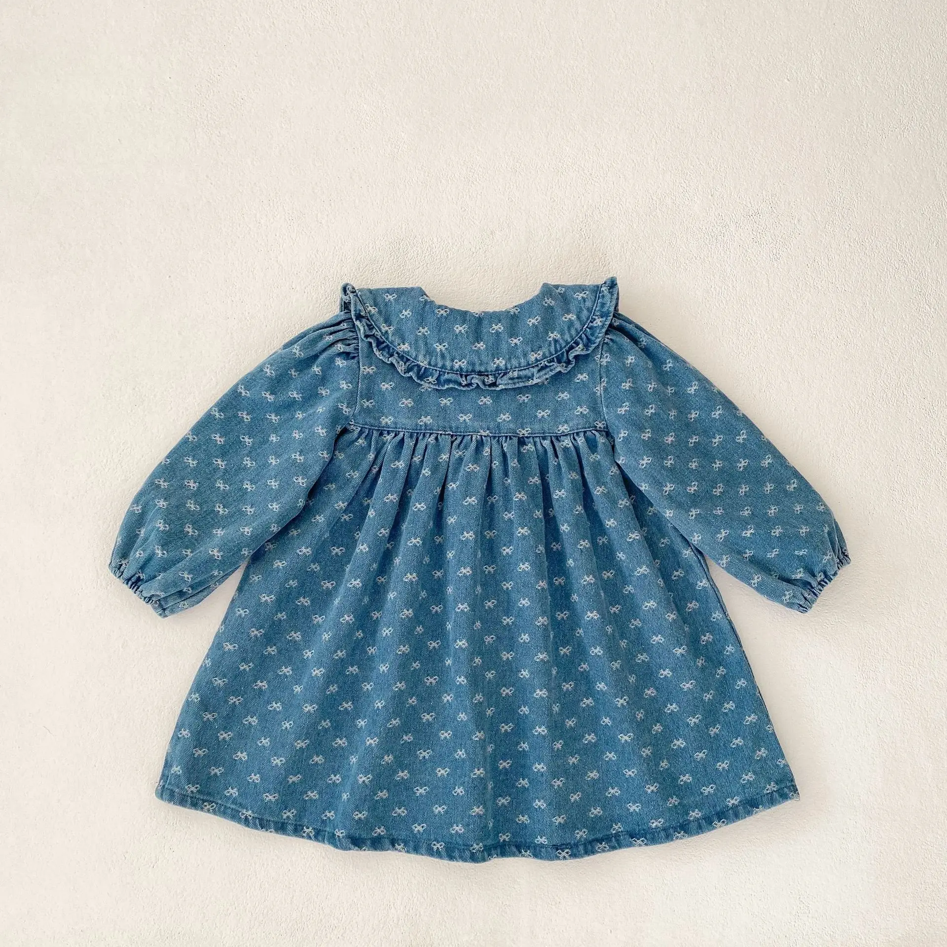 New autumn baby clothing for 0-3 years old, girls' baby jacquard denim long sleeved dress