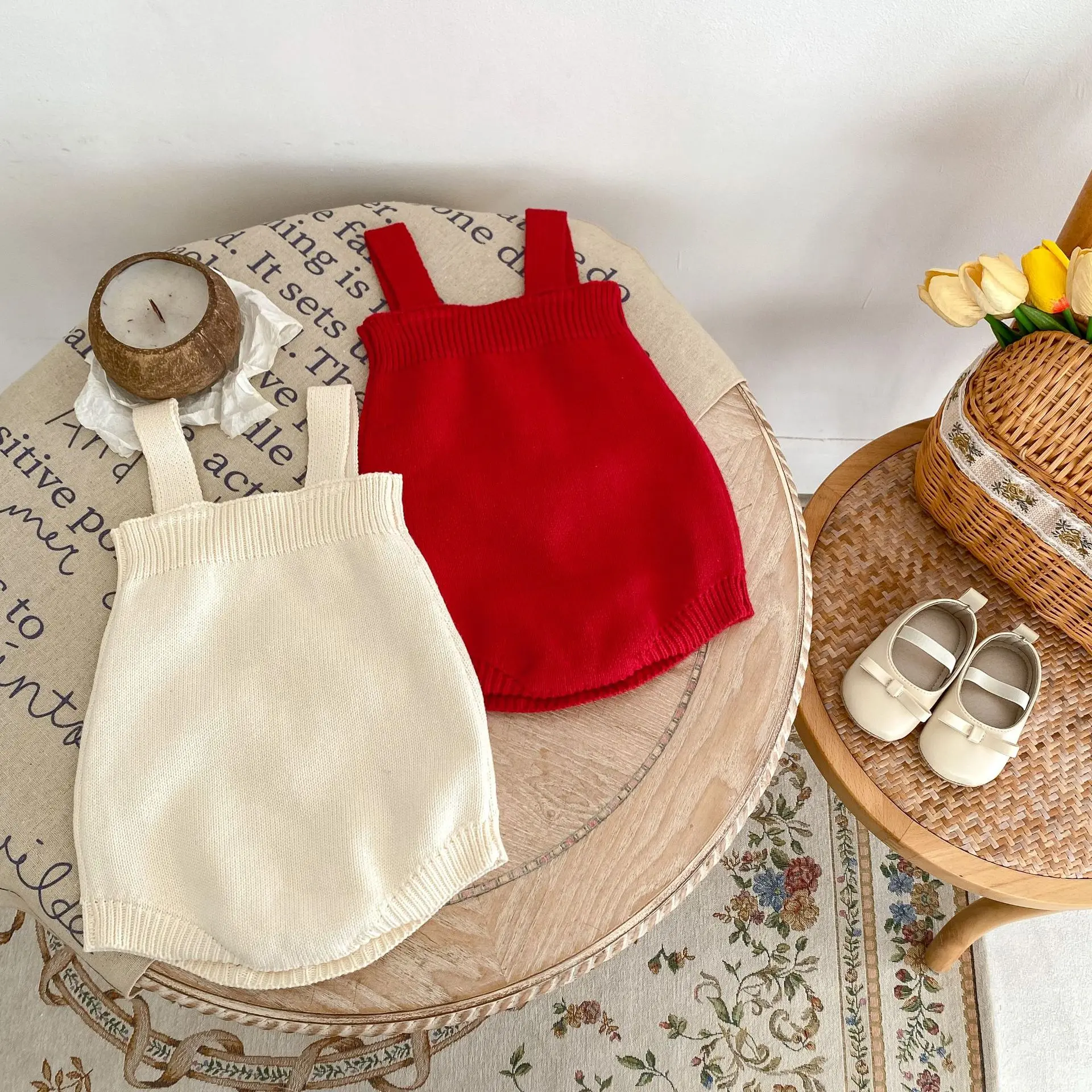 New autumn clothing for babies aged 0-3, trendy baby boy and girl knitted ball jumpsuit
