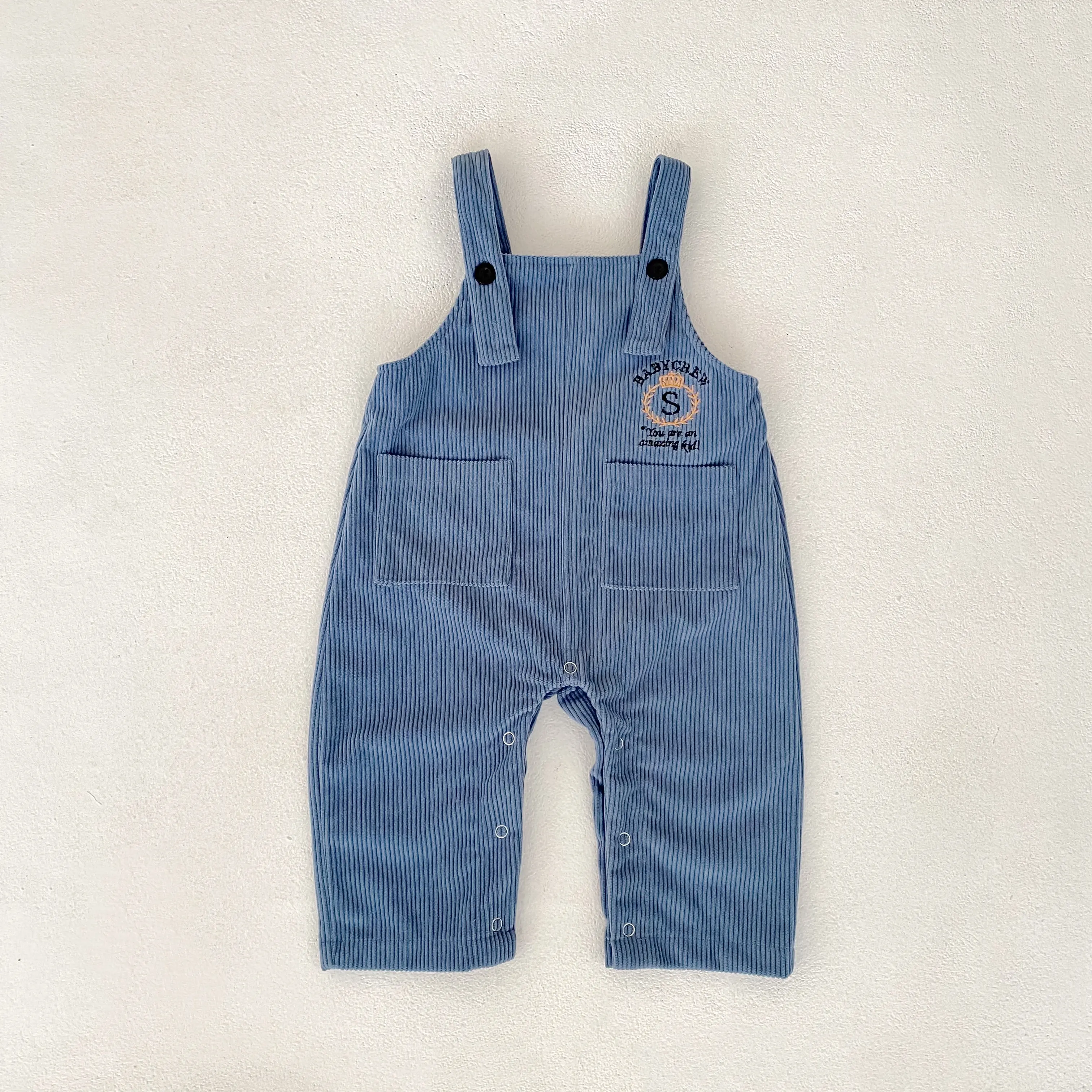 New autumn baby clothing for 0-3 years old, cute boys and girls, blue corduroy one-piece shoulder strap pants
