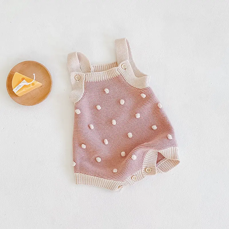 New autumn baby clothing for 0-3 years old, exquisite handmade ball knitted yarn pink jumpsuit for baby girls