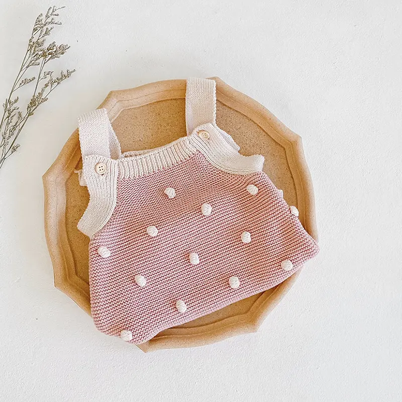 New autumn baby clothing for 0-3 years old, exquisite handmade ball knitted yarn pink jumpsuit for baby girls
