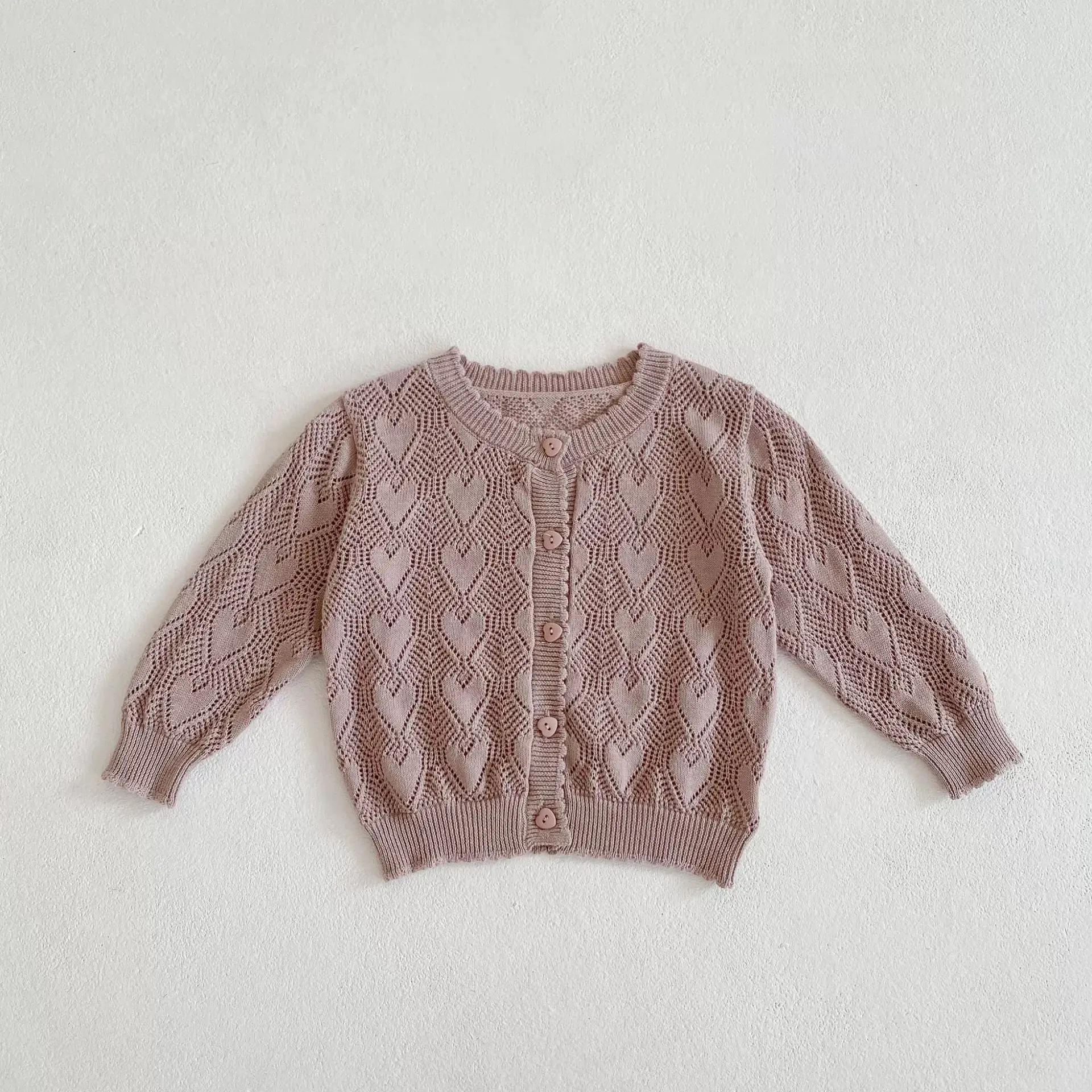 Summer new 0-3 year old baby clothing, exquisite baby girl sweet heart air-conditioned shirt long sleeved knitted shirt