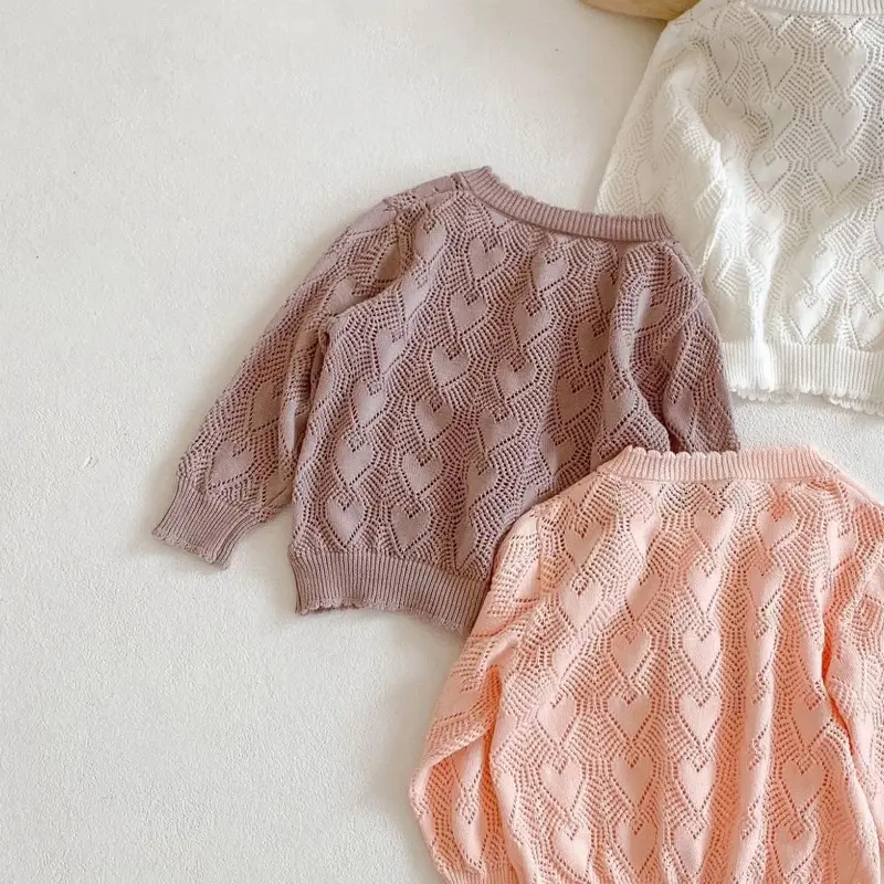 Summer new 0-3 year old baby clothing, exquisite baby girl sweet heart air-conditioned shirt long sleeved knitted shirt