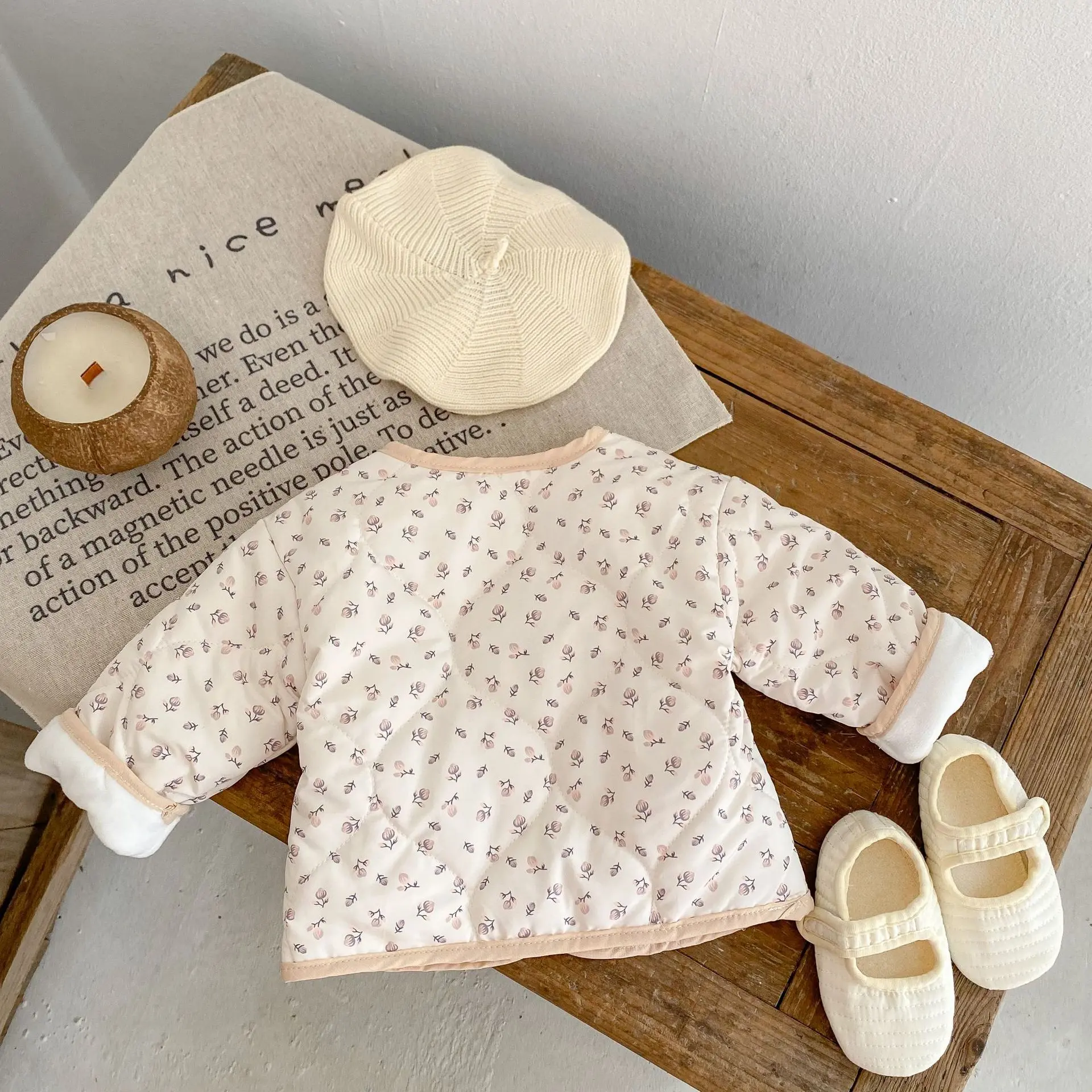 New winter baby clothes, 0-3 years old baby girls, floral jacket and versatile padded jacket