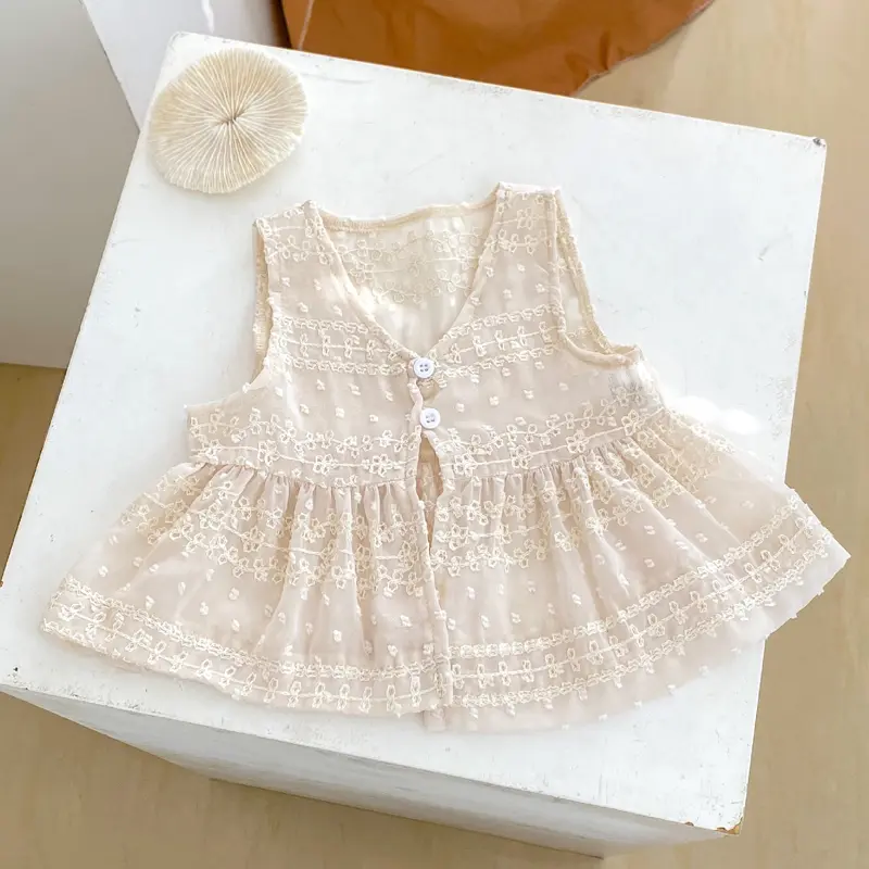 Summer new baby clothing, two piece set of women's Baobao waffle gecko and lace outerwear