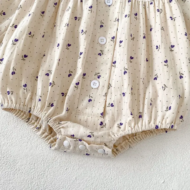 Autumn new baby clothing, 0-2 year old female baby long sleeved khaki with wavelet dot flower print crawling clothes
