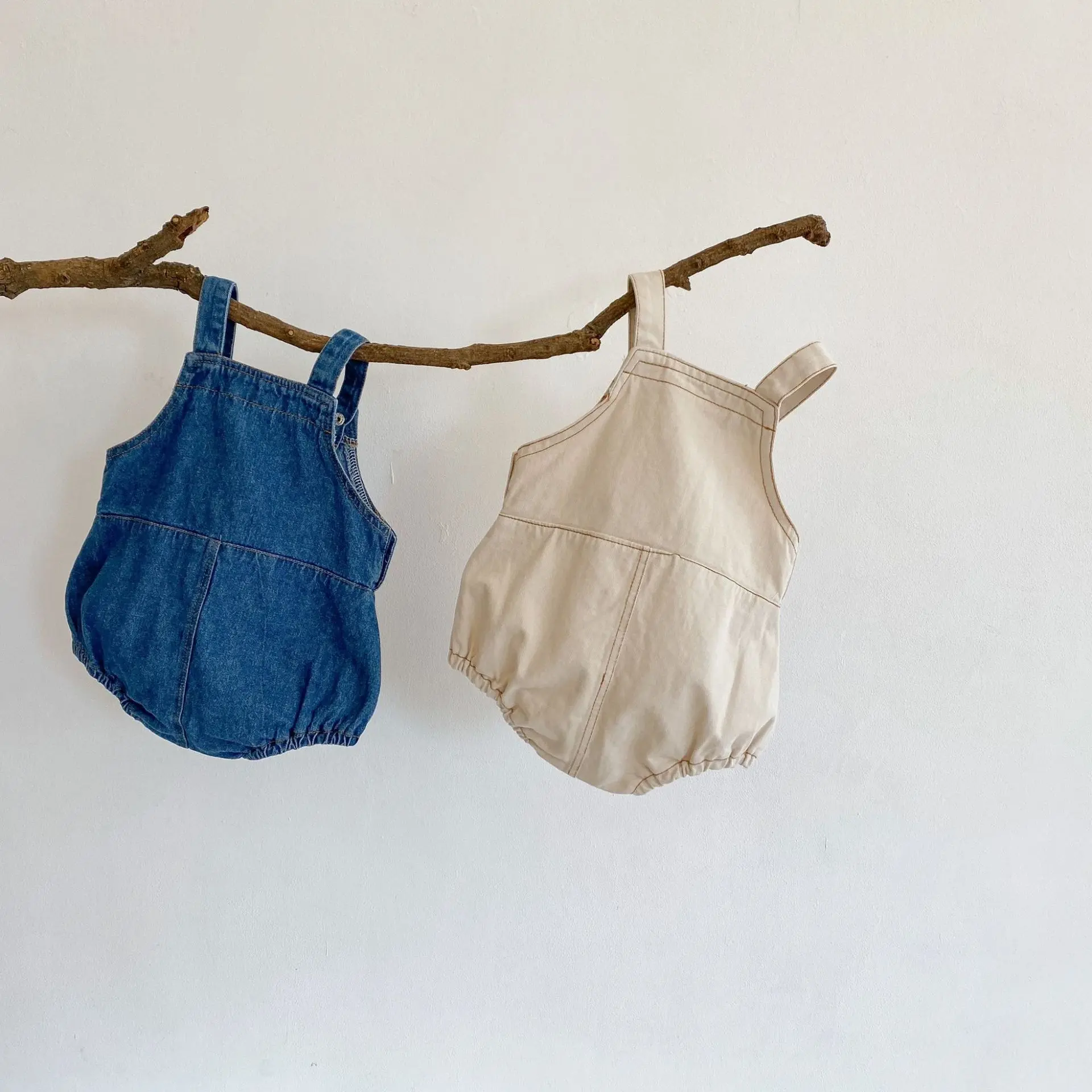 Summer new 0-3 year old baby clothing, boy's and gril's baby denim shoulder straps, fashionable casual jumpsuit