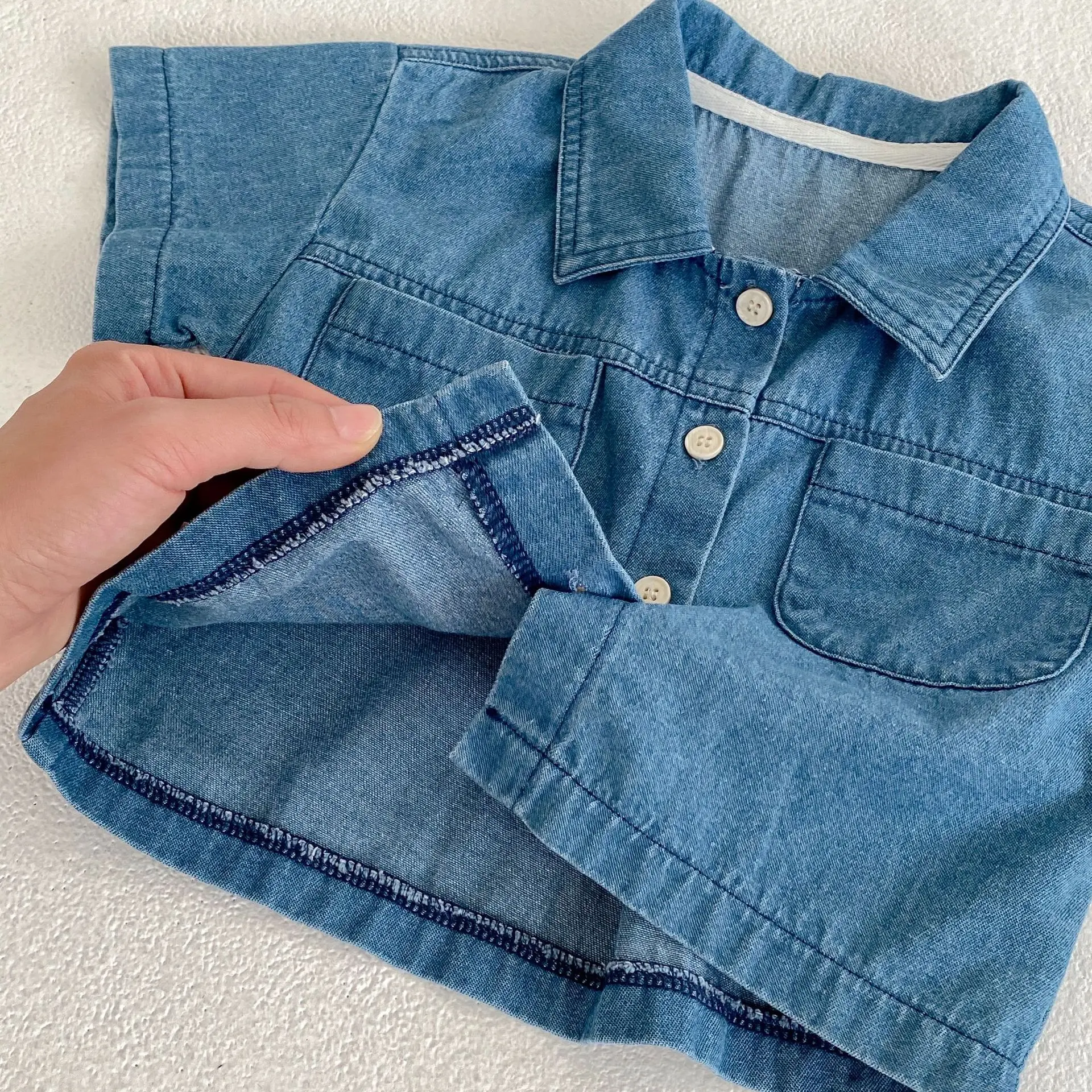 New baby clothes in summer, 0-3 years old baby girl and boy, sleeve pocket top + boxer shorts two-piece set
