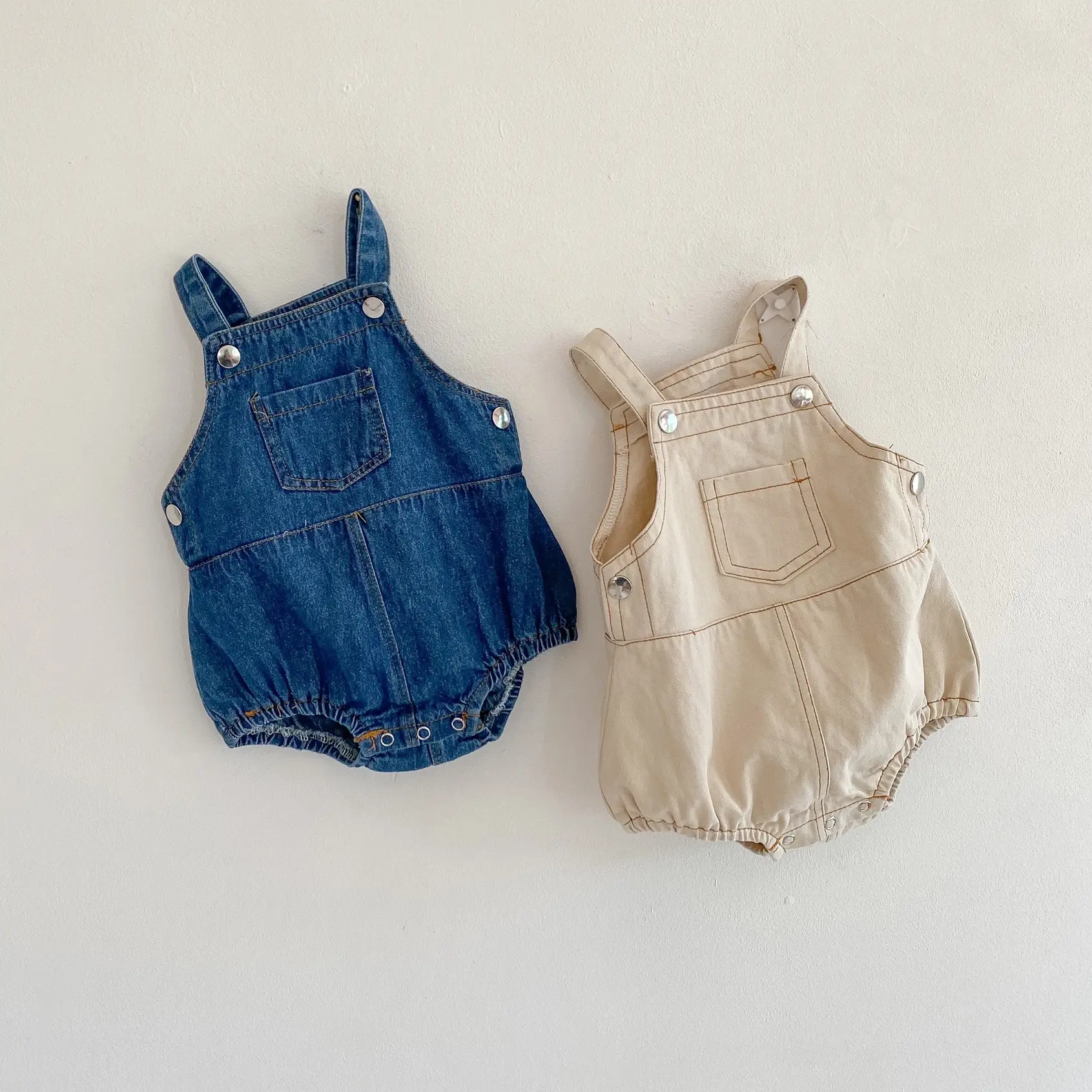 Summer new 0-3 year old baby clothing, boy's and gril's baby denim shoulder straps, fashionable casual jumpsuit