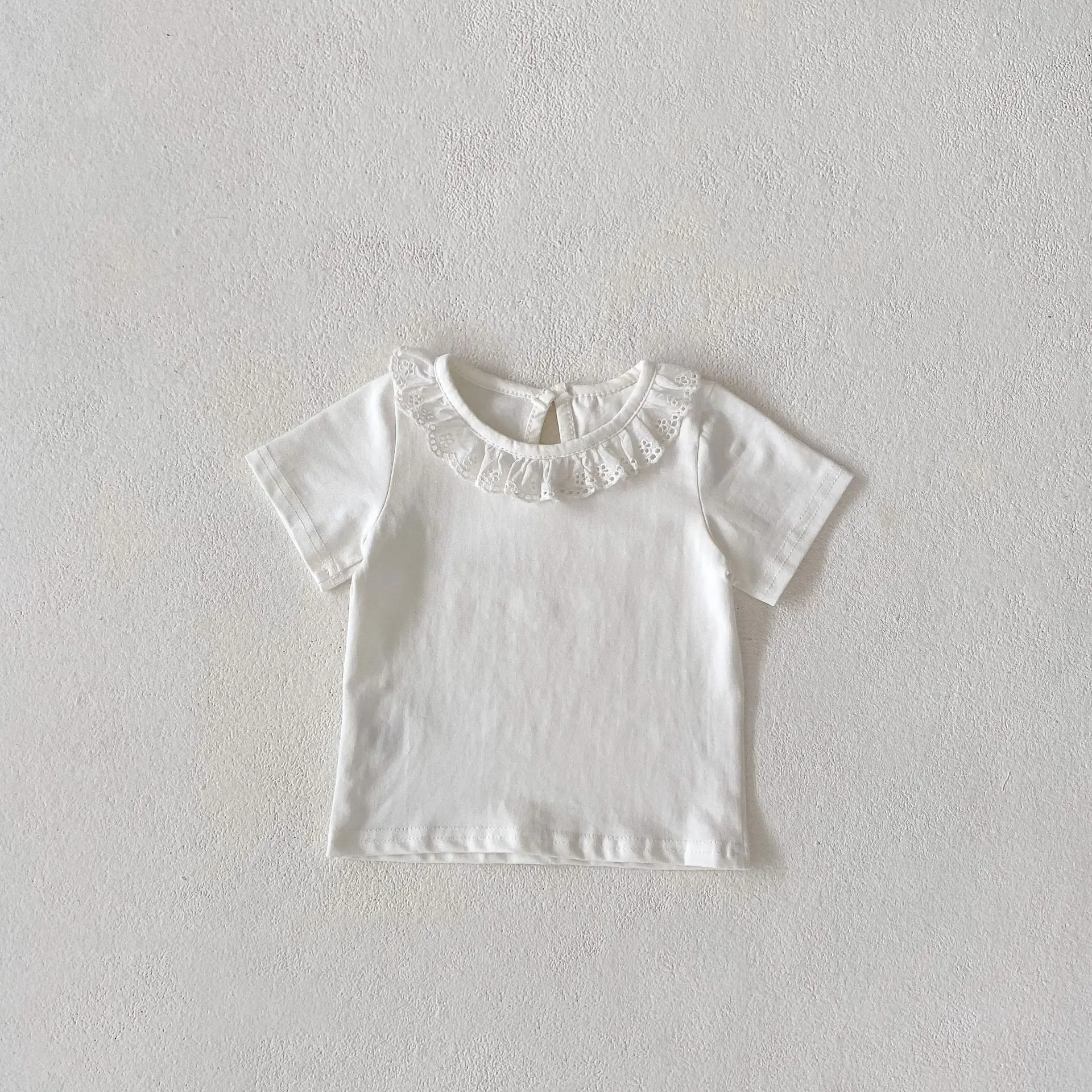 Summer New Baby Clothing 0-3 Year Old Girl T-shirt Lace Lace Collar Knitted Top Versatile Long sleeved T-shirt