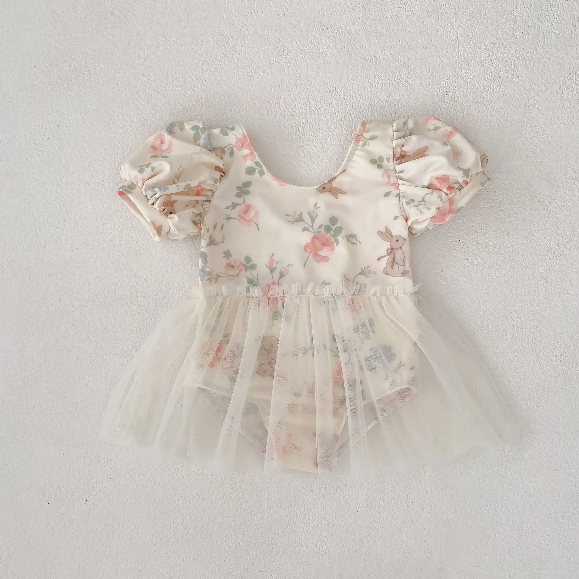 Spring and Autumn new 0-3 year old baby clothing, baby girl swimsuit, princess dress one-piece swimsuit with mesh skirt