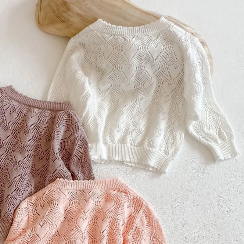 Spring New Baby Clothing, 0-3 Year Old Girl Sun Protection Air Conditioning Shirt Long sleeved Knitted Hollow Coat